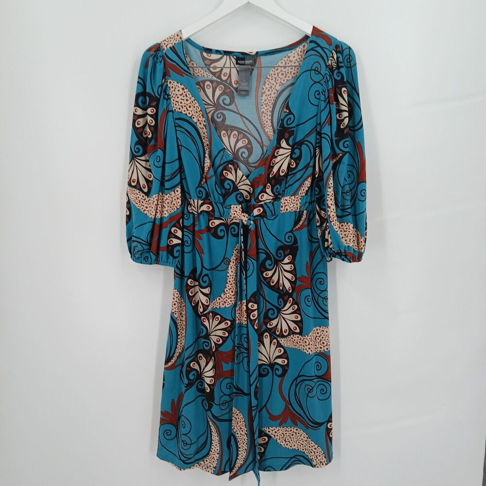 womans Bisou Bisou Michele Bohbot Turquoise Paisley Floral V-Neck Dress Size 12